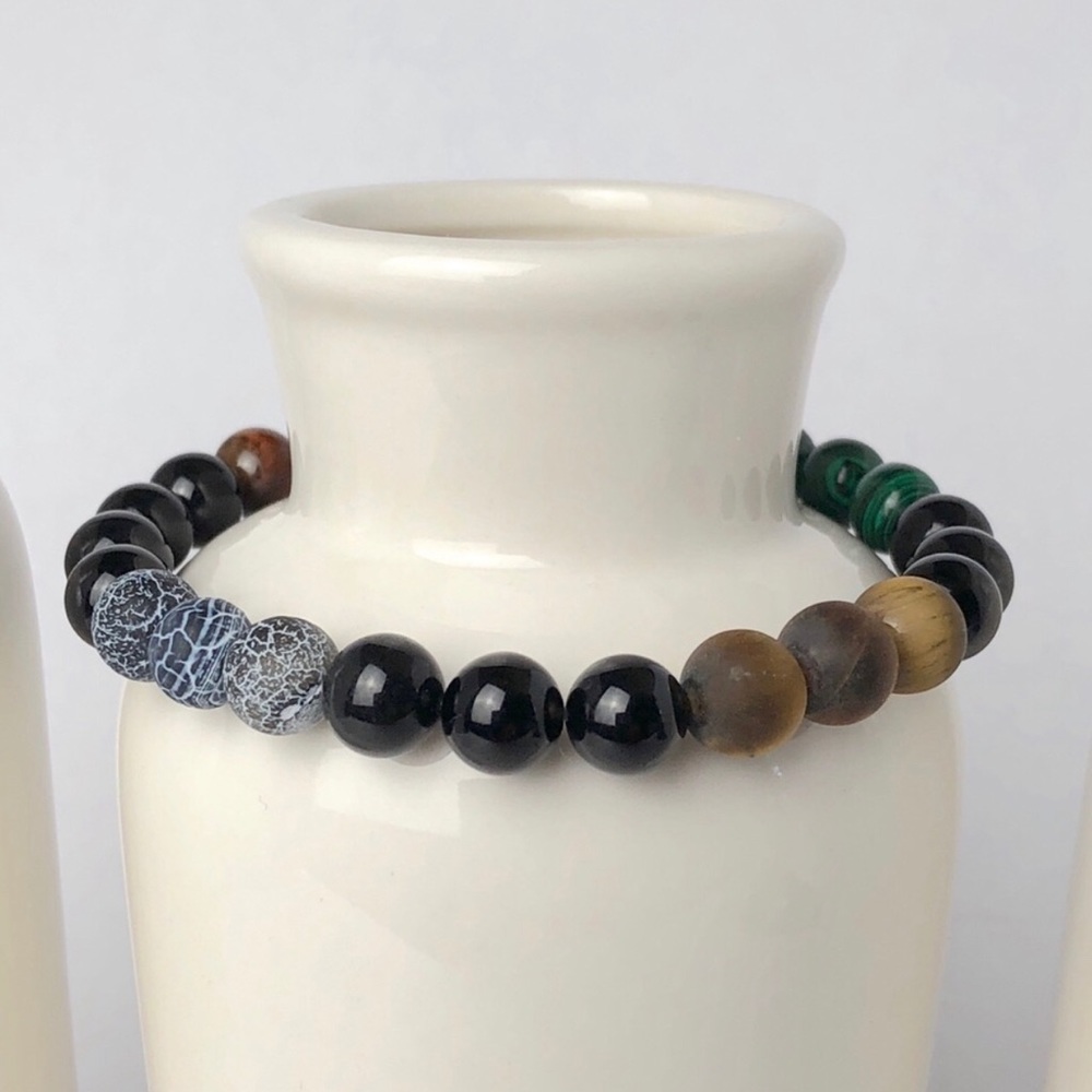 Onyx Malachite Tiger Eye  Gemstone Bracelet